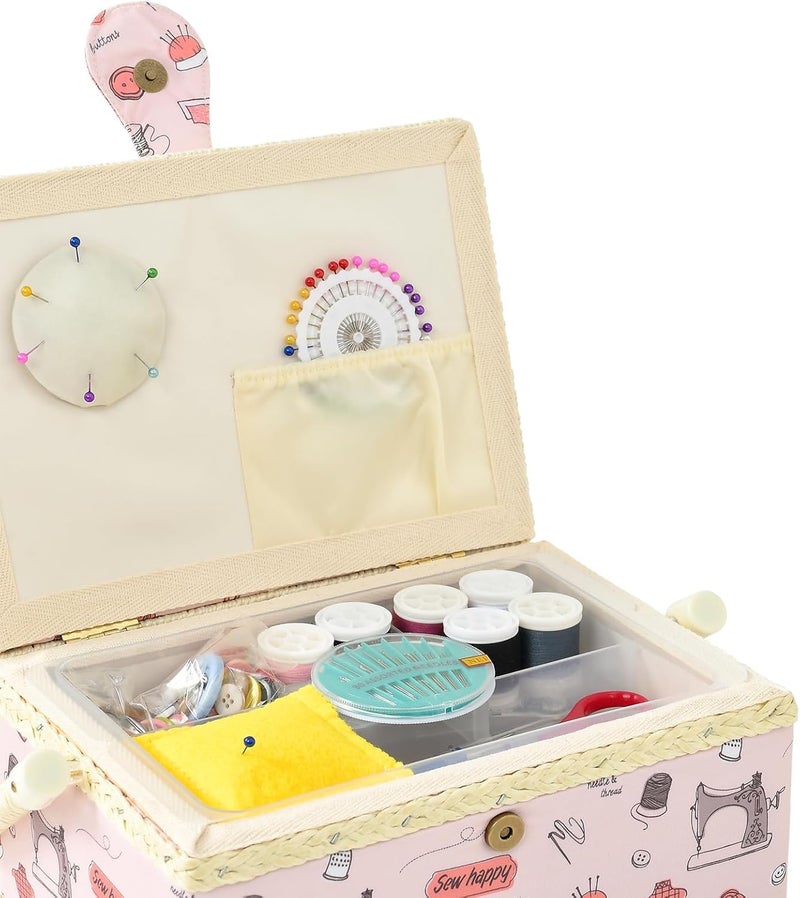 FOPUGT Sewing Basket - Medium Sewing Box for Sewing Supplies, Sewing Organizer Box Sewing Kit Storage Christmas Gift for Sewing Enthusiast (Pastel Pink) - Image 2